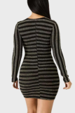 Gold Sexy Patchwork Sequined Mesh O Neck Pencil Skirt Dresses