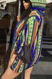 Multicolor Sportswear Print Patchwork Frenulum Hooded Collar Dresses