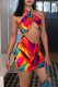 Red Fashion Sexy Print Hollowed Out Backless Halter Sleeveless Dress