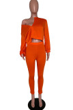 Orange Fashion Casual adult Ma'am Solid Two Piece Suits pencil Long Sleeve Two Pieces