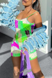 Pink Sexy Casual Print Backless Spaghetti Strap Regular Romper
