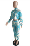 Blue Fashion Casual Tie Dye Printing Half A Turtleneck Long Sleeve Two Pieces