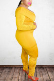Yellow Sexy Solid Bateau Neck Plus Size