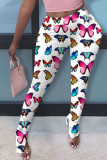 White Elastic Fly Mid Print pencil Pants Bottoms