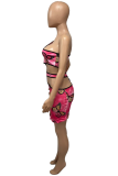 Pink Sexy Print Hollowed Out One Shoulder Pencil Skirt Dresses