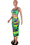Multicolor Sexy Casual Print Basic U Neck Sleeveless Two Pieces
