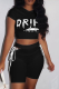 Black Casual Print Hollowed Out O Neck Short Sleeve Two Pieces