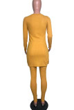 Yellow Elastic Fly High Solid pencil Pants Two-piece suit