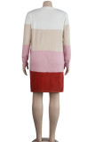 Pink Polyester cardigan Long Sleeve Patchwork Striped Sweaters & Cardigans