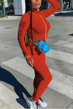 Red Street Solid O Neck Regular Jumpsuits