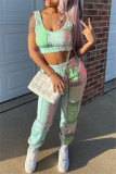 Pink Fashion Casual Print Basic U Neck Sleeveless Two Pieces
