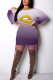 purple Polyester Fashion Sexy adult Ma'am Cap Sleeve Long Sleeves O neck Step Skirt skirt Print Dresses
