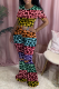 Multicolor Sexy Leopard Patchwork O Neck Short Sleeve Two Pieces