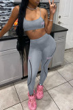 Grey Sexy Casual Letter Print Basic O Neck Sleeveless Two Pieces