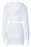 White Casual Embroidered Split Joint Hooded Collar Long Sleeve Two Pieces