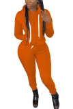 Orange Fashion Casual Adult Polyester Solid Pocket Hooded Collar Long Sleeve Regular Sleeve Regular Two Pieces