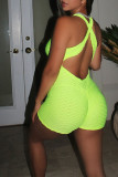 Orange Sexy Fluorescent Backless Solid Split Sleeveless Slip Rompers