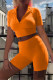 Orange Fashion Casual Solid Basic Turndown Collar Short Sleeve Two Pieces