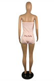 Pink Sexy Living Letter Embroidery Backless Strapless Skinny Romper