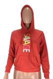 Red O Neck Print Letter Polyester Print Long Sleeve Sweats & Hoodies
