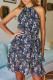 Navy Blue Fashion Street Print Patchwork O Neck Cake Skirt Dresses