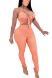 Orange Fashion Sexy Patchwork bandage Hollow Solid Sleeveless Slip Jumpsuits