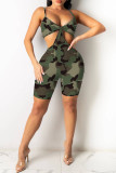 Light Purple Fashion Sexy Print Hollowed Out Backless V Neck Sling Romper