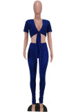 Red Sexy Fashion adult Solid Two Piece Suits Patchwork Split pencil Short Sleeve