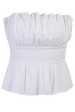 White Sweet Solid Backless Fold Strapless Mid Waist Tops