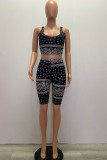 Black Milk Silk Fashion Casual adult Ma'am Patchwork Print Tie Dye Two Piece Suits pencil Sleeveless Two Pieces