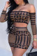 Brown Sexy Print Patchwork Strapless Long Sleeve Two Pieces