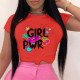 Red O Neck Short Sleeve Print Tops