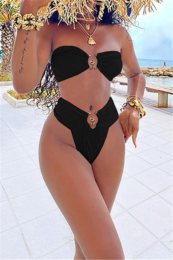 Black Fashion Sexy Solid Backless Swimwears
