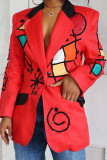 Red Fashion Casual Patchwork Sequins Split Joint Turndown Collar Outerwear