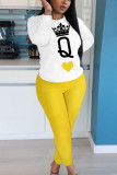 Yellow Polyester Casual Europe and America Letter Print pencil Long Sleeve Two Pieces