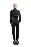 Blue Fashion Casual Solid Basic Turndown Collar Long Sleeve Two Pieces