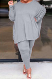 Grey Fashion Casual Solid Basic O Neck Plus Size Set