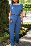 Pink Fashion Casual Solid Basic O Neck Short Sleeve Two Pieces