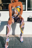 Multicolor Casual Print Patchwork Skinny High Waist Pencil Full Print Bottoms