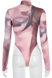 Purple Print O Neck Regular Bodysuits
