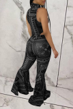 Red Sexy Print Patchwork Turtleneck Sleeveless Two Pieces