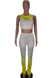 Yellow Fashion Casual adult Ma'am Burn-out Gradient Two Piece Suits Harlan pants Sleeveless Two Pieces