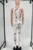 Purple Fashion Sexy Print Hollowed Out U Neck Skinny Jumpsuits