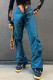 Blue Casual Solid Pocket Regular High Waist Speaker Bottoms