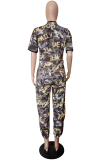 Camouflage Casual Camouflage Print Patchwork Zipper Collar Straight Jumpsuits