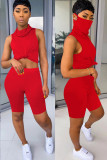 rose red knit Fashion Sexy adult Ma'am Patchwork Solid Two Piece Suits Straight Sleeveless Two Pieces