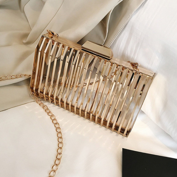 Champagne Fashion Patchwork Solid Chain Strap Crossbody Bag