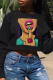 Black Casual Print Patchwork O Neck Tops