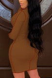 Red Sexy Solid Patchwork O Neck Pencil Skirt Dresses