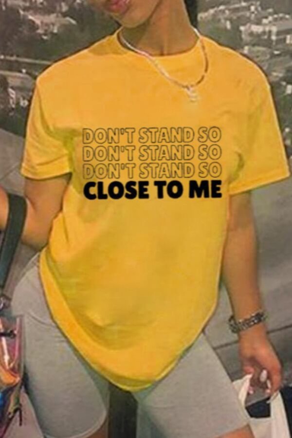 Yellow Fashion Casual Letter Print Basic O Neck Tops